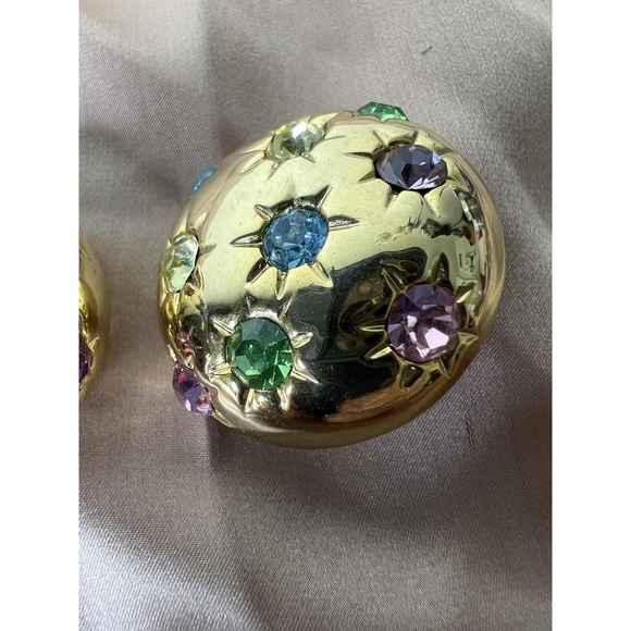 Earrings  Clip On gold tone Star flower multicolor Rhinestones 80's fashion - Picture 2 of 7